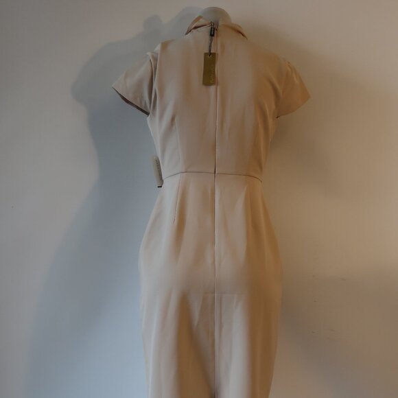 NWT Womens Alexia Admor Cream Neutral Tie Neck Sheath Dress 2 - Picture 11 of 14